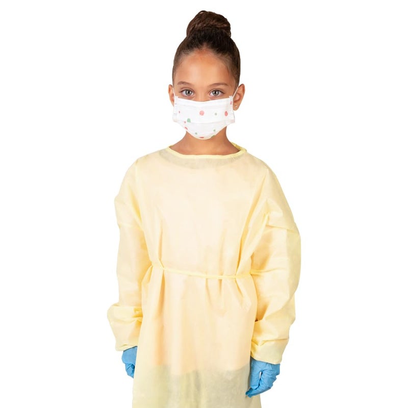 Tronex SMS100Y -Pediatric Isolation Gown with Neck Ties, Fluid Resistant, Elastic Cuffs, Yellow (10, Large) - Image 1